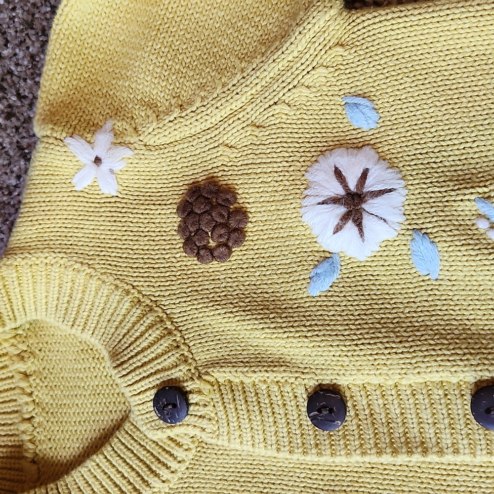 Girls' Yellow Floral Embroidered Knit Cardigan - Picture 3 of 8